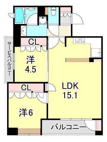 アルス神戸ハーバースクエア(2LDK/8階)の間取り写真