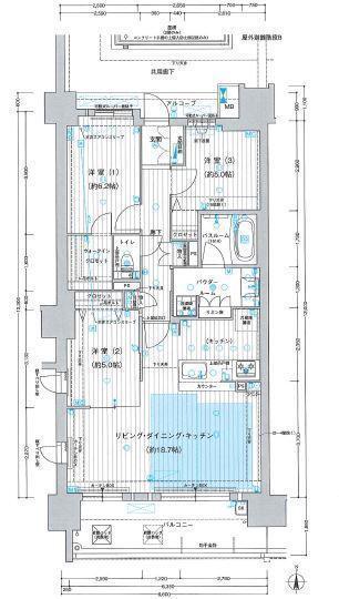 プレサンスロジェ岐阜長良橋通(3LDK/3階)の間取り写真