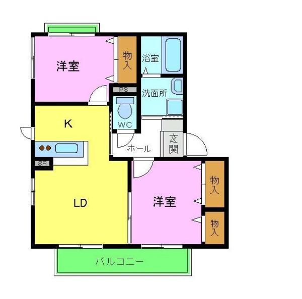 エスペランサ初芝A棟(2LDK/1階)の間取り写真