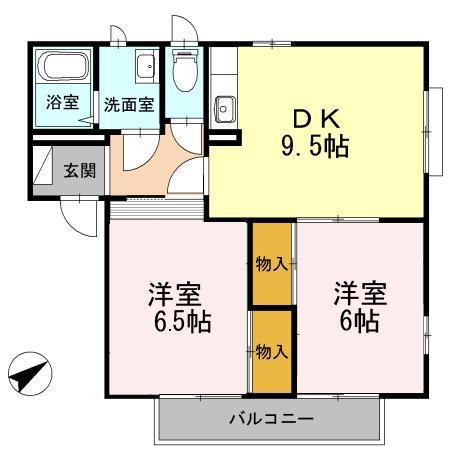クリスタルガーデン(2DK/2階)の間取り写真