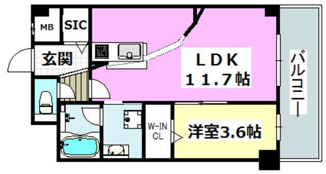 アクトタレイア茨木駅前(1LDK/4階)の間取り写真