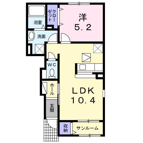 モデルノ カステロ ドゥーエ(1LDK/1階)の間取り写真