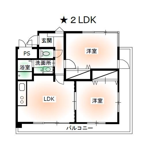 ハートマンション(2LDK/6階)の間取り写真