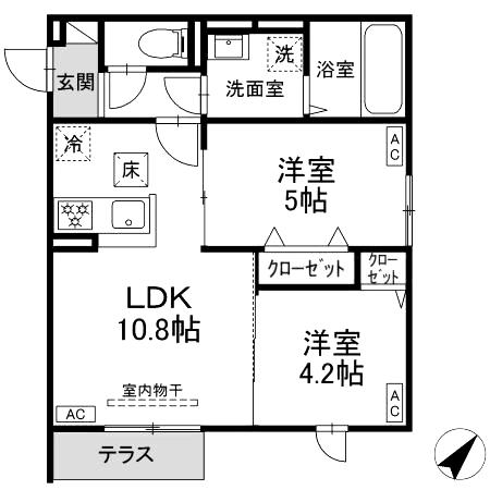 セレスティア南田中(2LDK/1階)の間取り写真