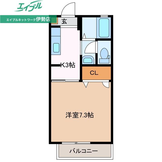 コンフォール鹿海 B(1K/2階)の間取り写真