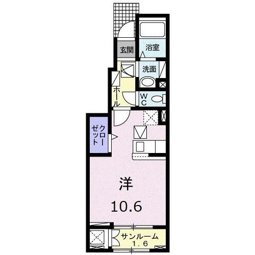 アリアーテC(ワンルーム/1階)の間取り写真