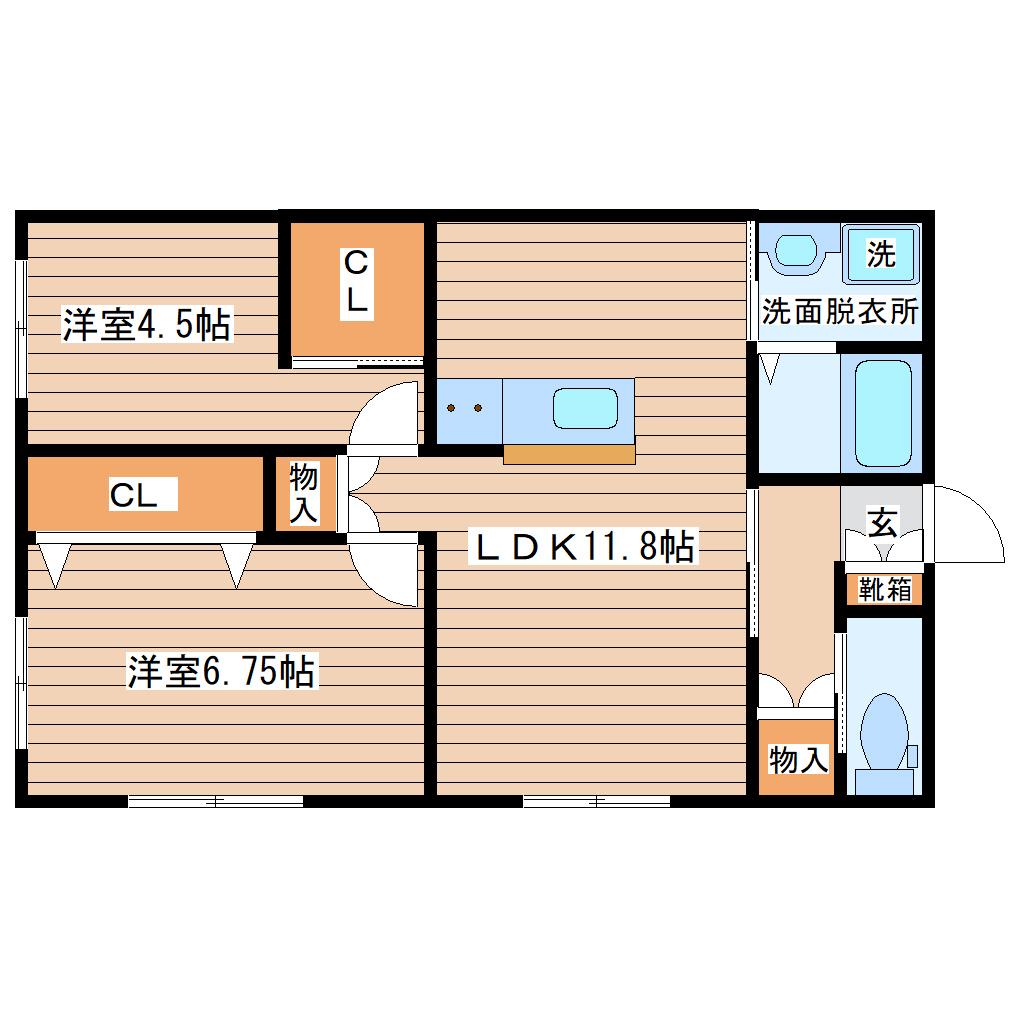ブリリアント ブルー(2LDK/1階)の間取り写真