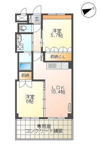 スローハンド壱番館(2LDK/1階)の間取り写真