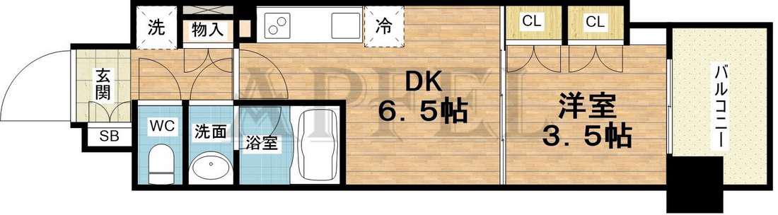 BPRレジデンス大阪本町Q(1DK/13階)の間取り写真