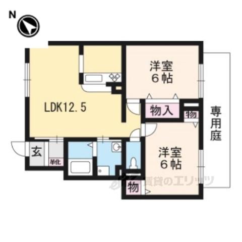 モンソレーユA棟(2LDK/1階)の間取り写真