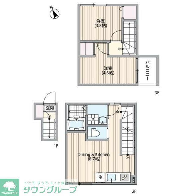 ミハス三軒茶屋(2DK/2階)の間取り写真