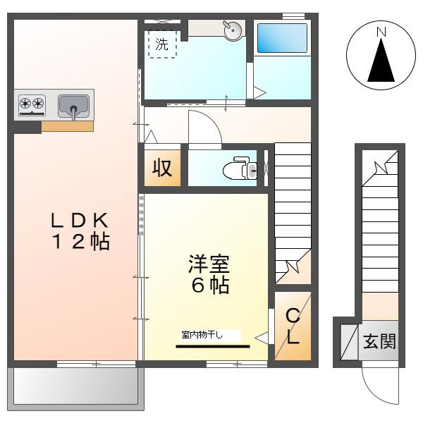 ソンリッサS(1LDK/2階)の間取り写真