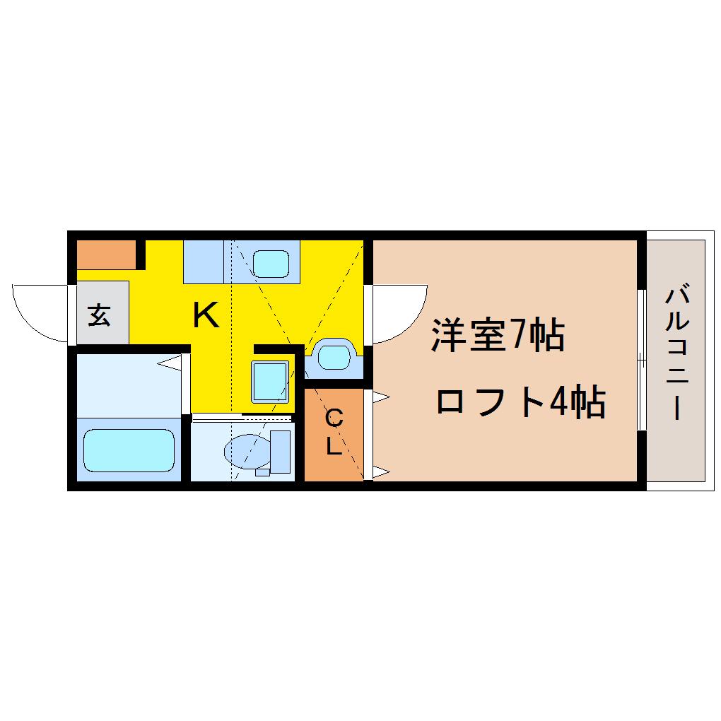 クリエイトガーデン五橋(1K/1階)の間取り写真