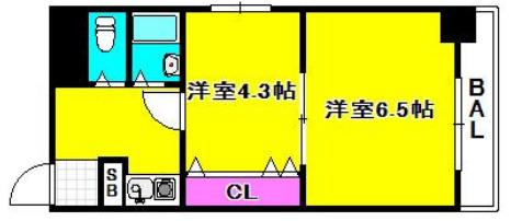 ダンディライオン東灘(2K/2階)の間取り写真