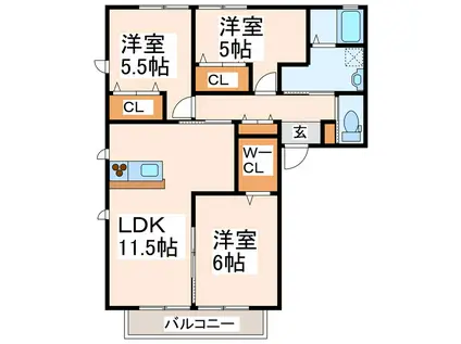 サンプレイズI(3LDK/2階)の間取り写真