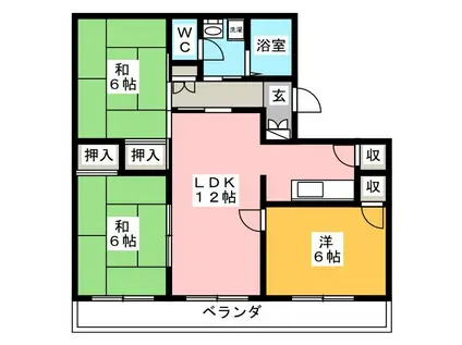西形マンション(3LDK/2階)の間取り写真