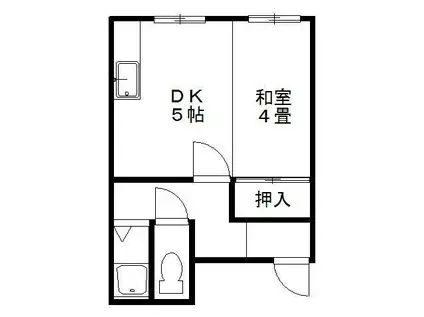 浅野ハイツ第一(1DK/2階)の間取り写真