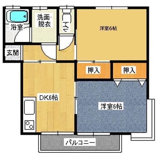 ミレニアム桑田(2DK/1階)の間取り写真