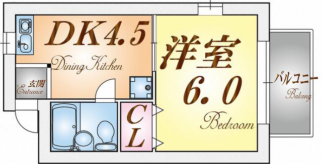 ルミエール須磨(1DK/2階)の間取り写真