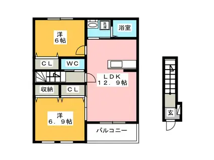 ルミエール ドゥース(2LDK/2階)の間取り写真