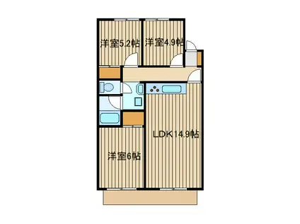 ロイヤルハイツ谷原(3LDK/3階)の間取り写真