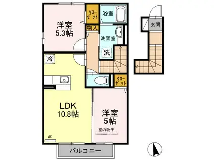 サニーハイツ花棚B棟(2LDK/2階)の間取り写真