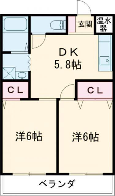 67クラブ(2DK/2階)の間取り写真
