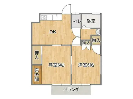 SSハイツ 郷ケ丘(2DK/1階)の間取り写真