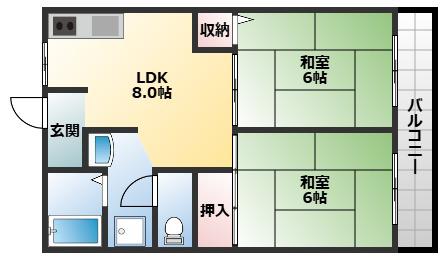 ビューハイム茶の木(2LDK/3階)の間取り写真