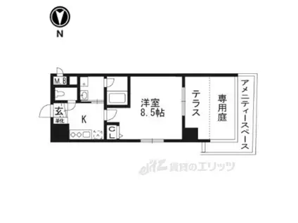 ベラジオ京都西院ウエストシティⅡ(1K/1階)の間取り写真