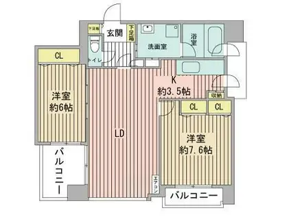 NOVA知事公館前(2LDK/7階)の間取り写真