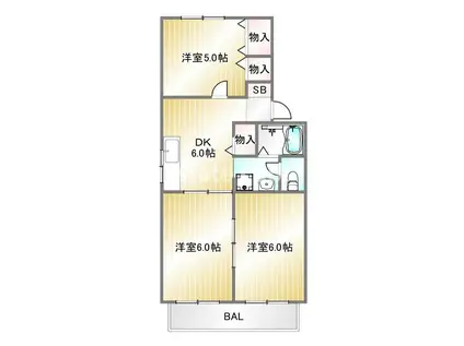 ベルフォーレ(3DK/1階)の間取り写真