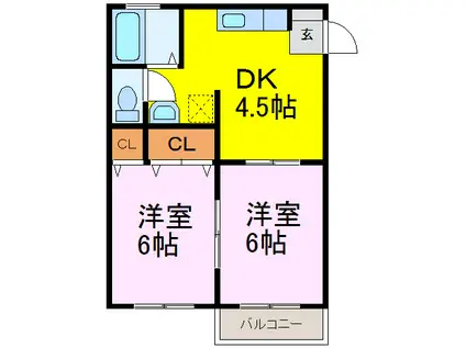 カーサ女沼A(2DK/2階)の間取り写真