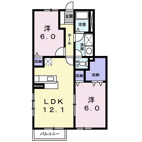 フォレストパークB(2LDK/1階)の間取り写真