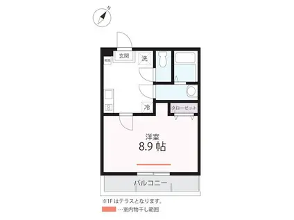 ハーミットクラブハウスサナブルーム生麦(1K/2階)の間取り写真