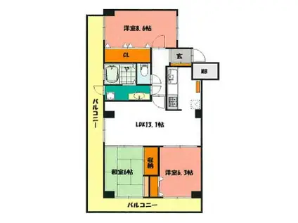 サバービアシティー(3LDK/17階)の間取り写真