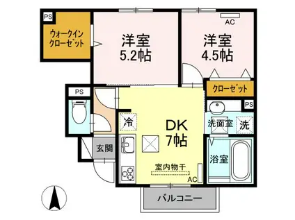 ボナールII(2DK/1階)の間取り写真