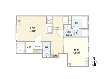 リーブルファイン三郷高州 2号棟(1LDK/1階)の間取り写真