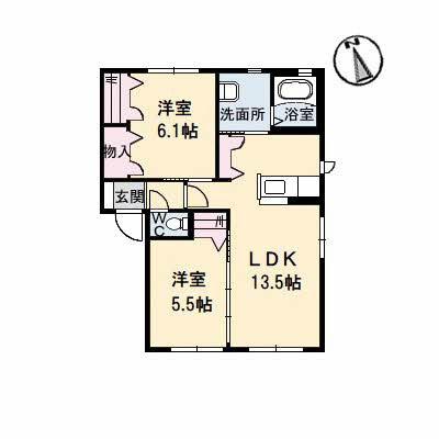 クラヴィエ南昭和 D棟(2LDK/1階)の間取り写真