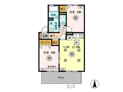 ROYALGARDENCASAHARA(2LDK/1階)の間取り写真