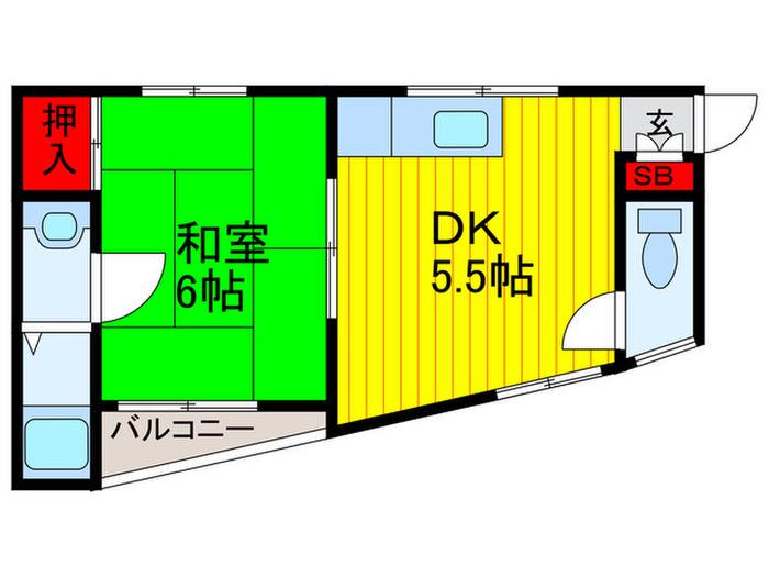 川西マンション(1DK/2階)の間取り写真