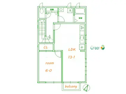 サウスコーストII(1LDK/2階)の間取り写真