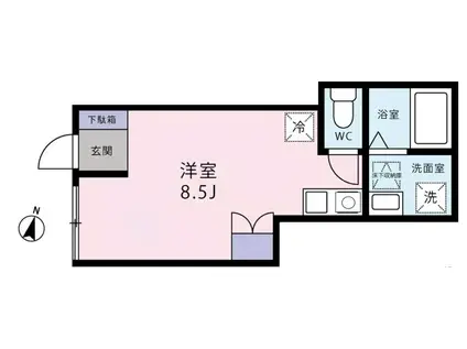 カサベルデ八雲(ワンルーム/1階)の間取り写真