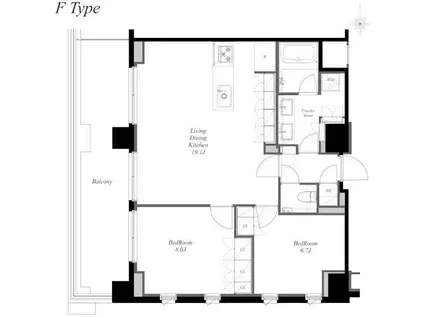 南麻布ノース(2LDK/13階)の間取り写真