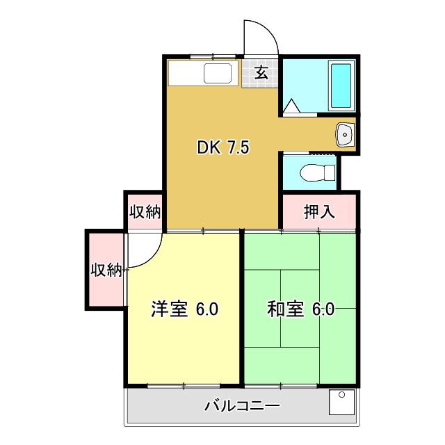 カントリーハウス(2DK/2階)の間取り写真