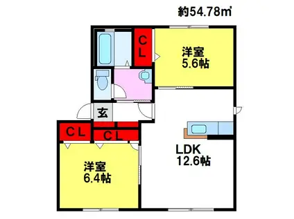 ベルスール(2LDK/1階)の間取り写真