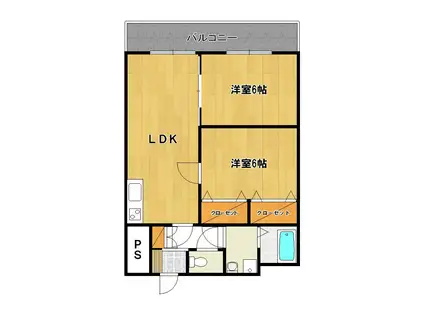 スカイコートけんとく町(2LDK/6階)の間取り写真