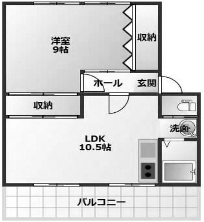 名谷2団地12号棟(1LDK/5階)の間取り写真