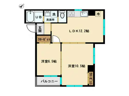 ヒルズ巣鴨(2LDK/2階)の間取り写真