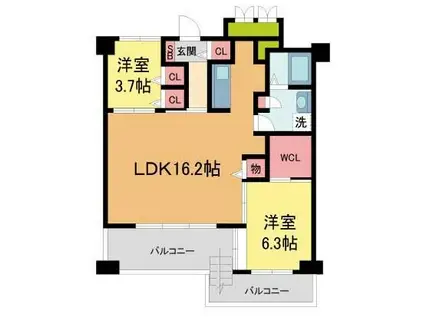 ジョイン川西(2LDK/9階)の間取り写真